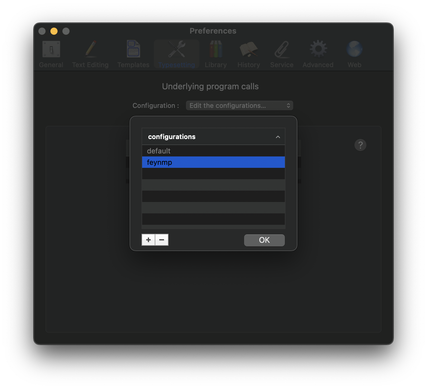 Step 2 to setup LaTeXiT for feynmp: Create a new configuration