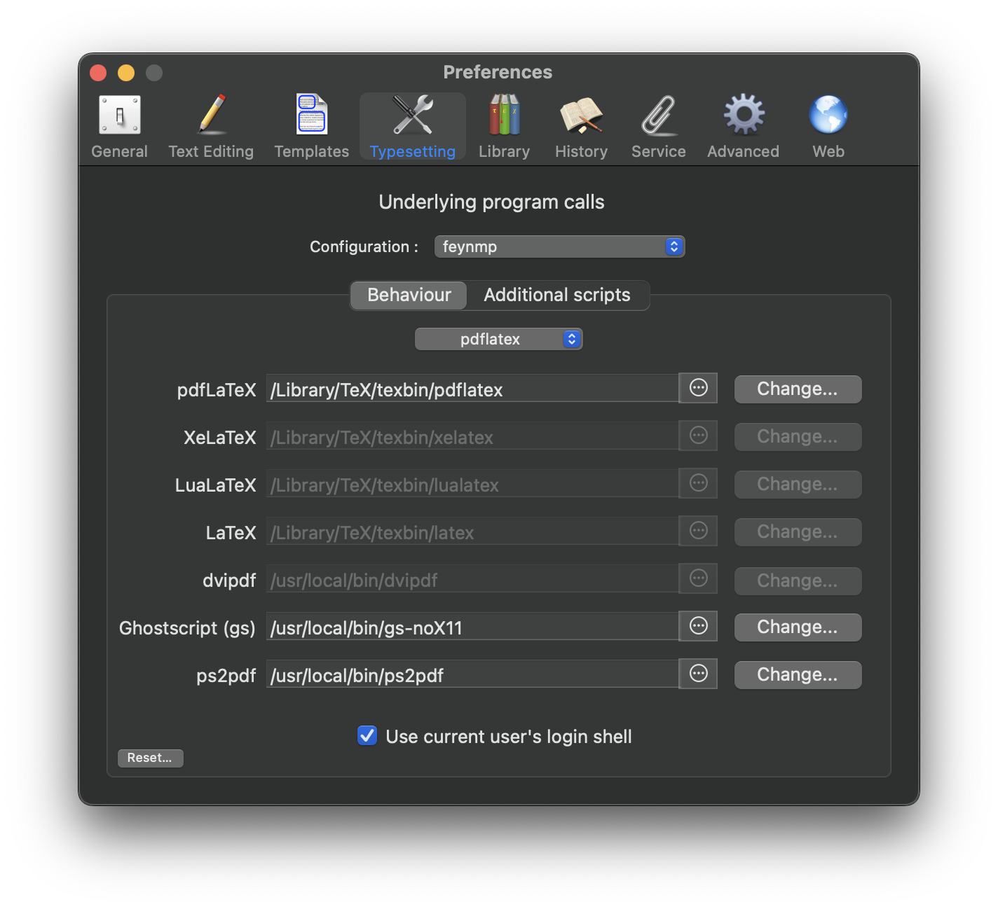 Step 4 to setup LaTeXiT for feynmp: Configure the paths to binaries