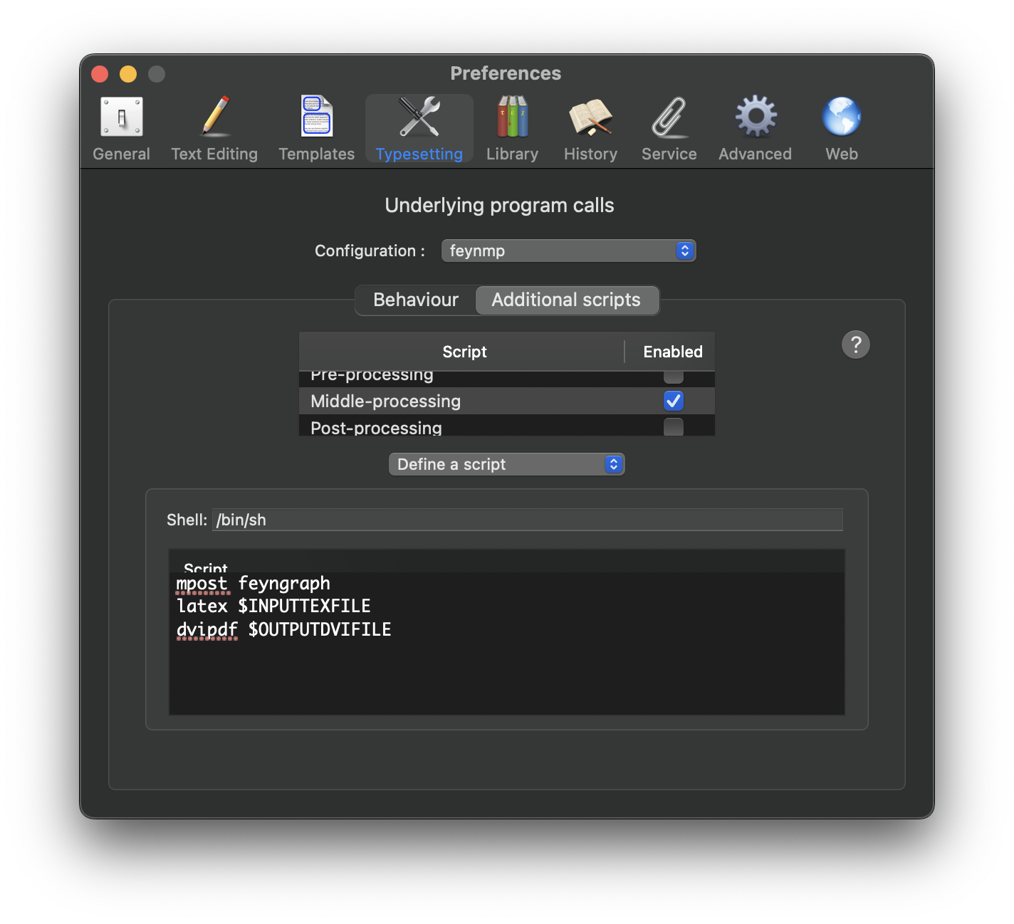 Step 5 to setup LaTeXiT for feynmp: Define a middle-processing script